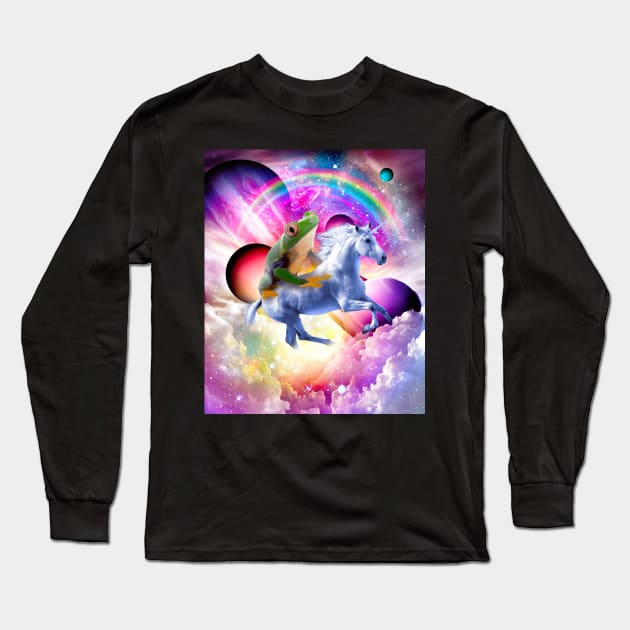 Frog Riding Unicorn Long Sleeve T-Shirt by Random Galaxy